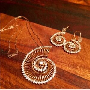 Nautilus Shell Simulated Diamond Necklace Earring Set Made in Italy